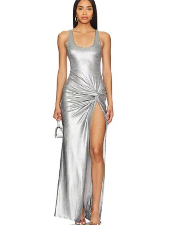 For Love And Lemons Dresses & Skirts - For Love And Lemons Silver Metallic Knot-Front Maxi Dress